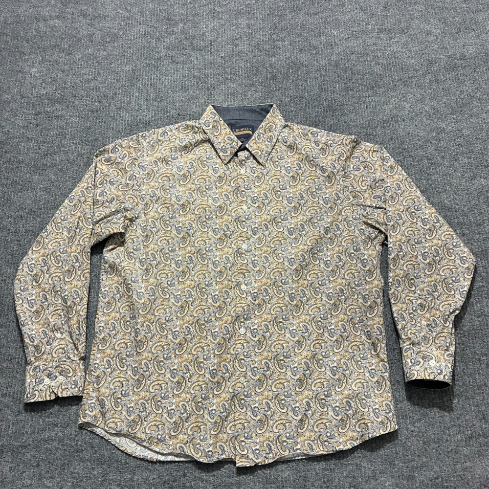 Cremieux Premium Denim Button Up Shirt Mens Size XL Paisley Print Long Sleeve